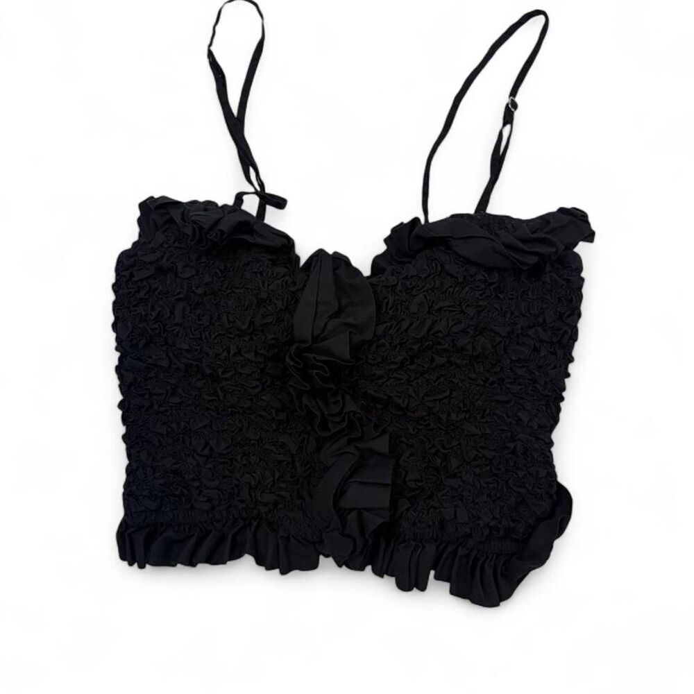 Zara Women's Black Ruffled Scrunch Crop Top Size XS